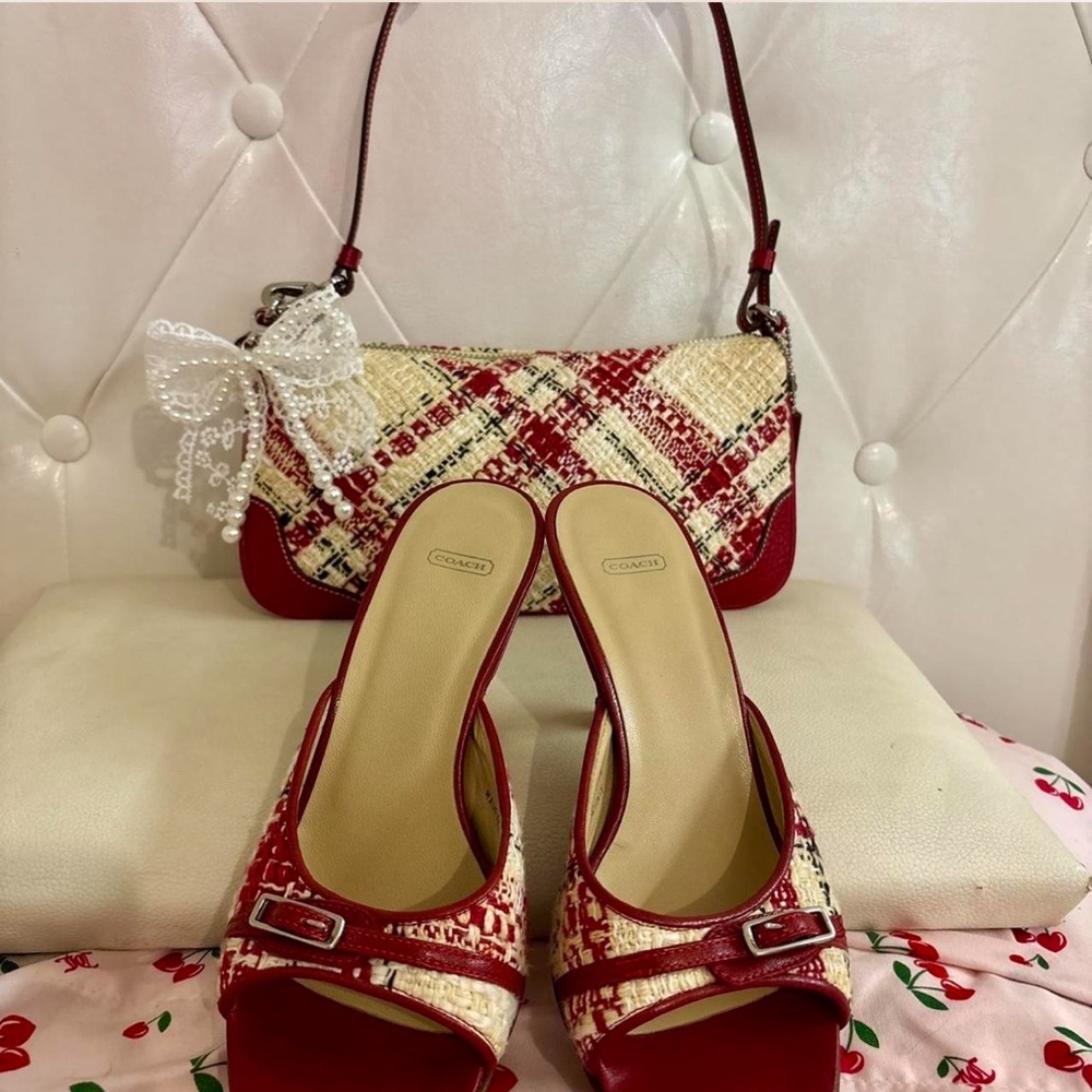Coach Red and Cream Canvas Pouch